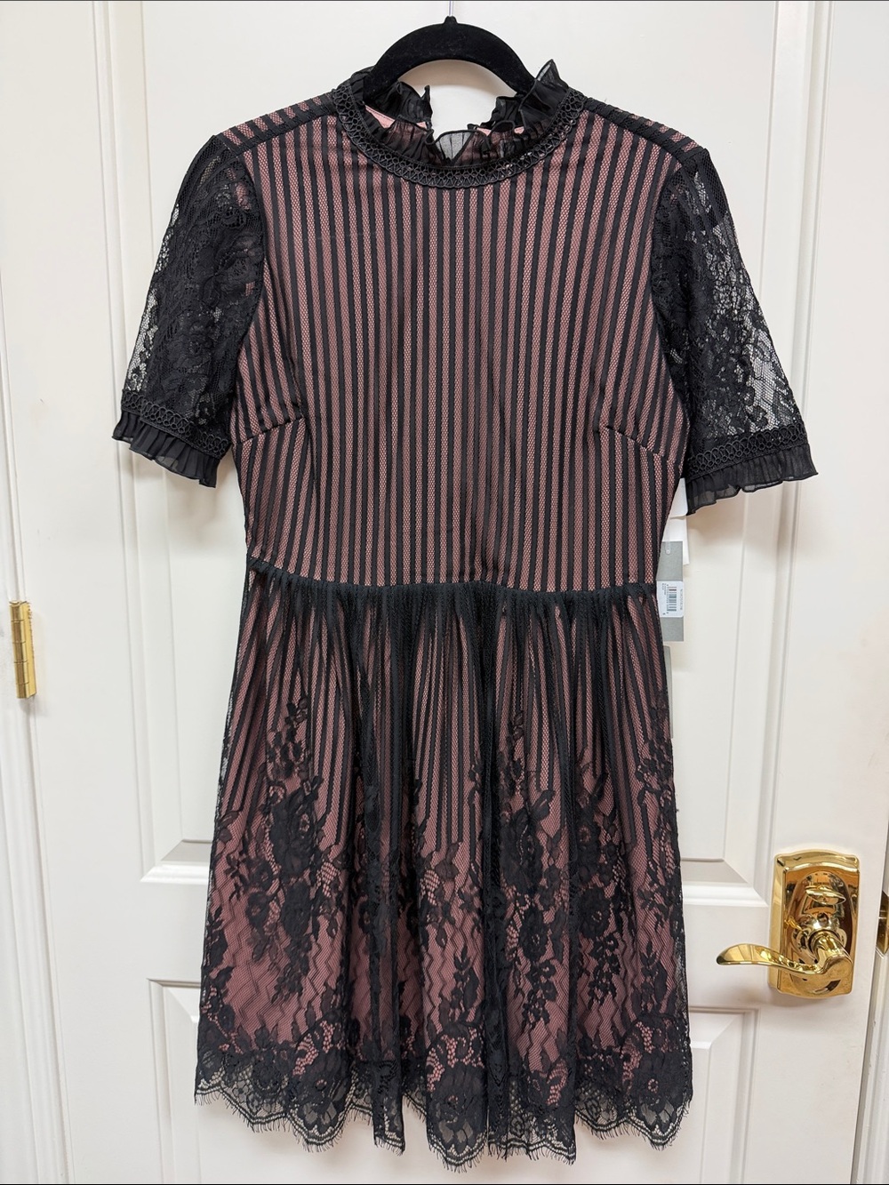 Chelsea 28 (from Nordstrom) Black Lace Overlay Pink Striped Dress